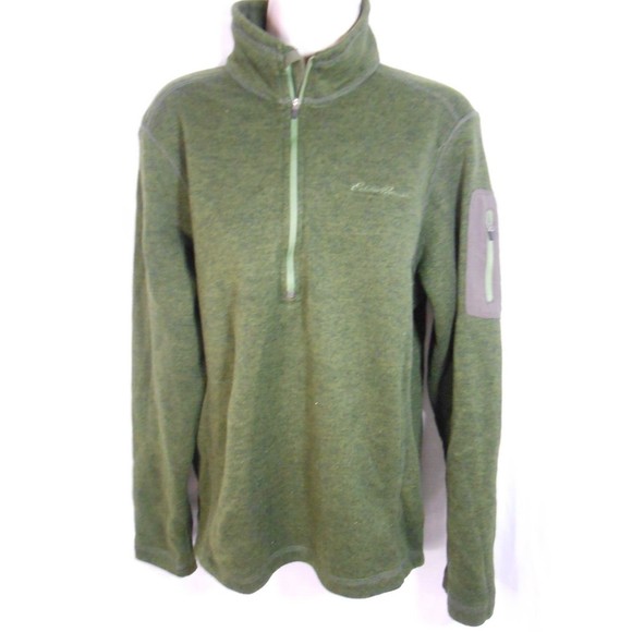 Eddie Bauer 1/4 Zip Pullover Fleece Men's Medium Green Long Sleeve Pocket - Picture 1 of 6